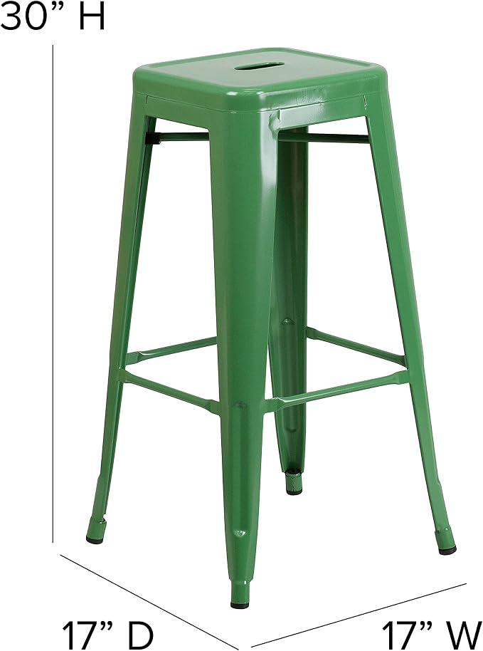 Flash Furniture Lily 4 Pack Commercial Grade 30" High Backless Green Metal - Image 3