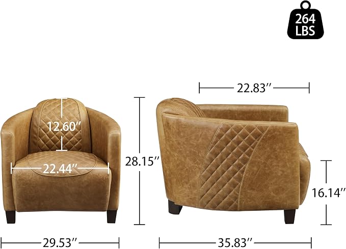 Art Leon Genuine Leather Chair, Mid Century Industrial Accent Arm Chair - Image 2