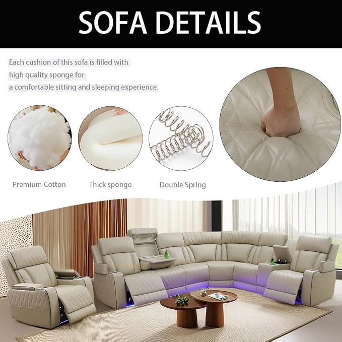 A Ainehome Furniture Reclining Sectional Sofa Set, Breathing Leather Furniture - Image 5