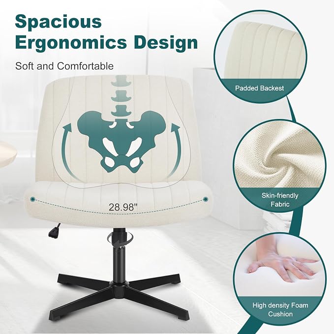 OLIXIS Criss Cross Legged Chairs Armless No Wheels Wide Seat Height Adjustable - Image 3