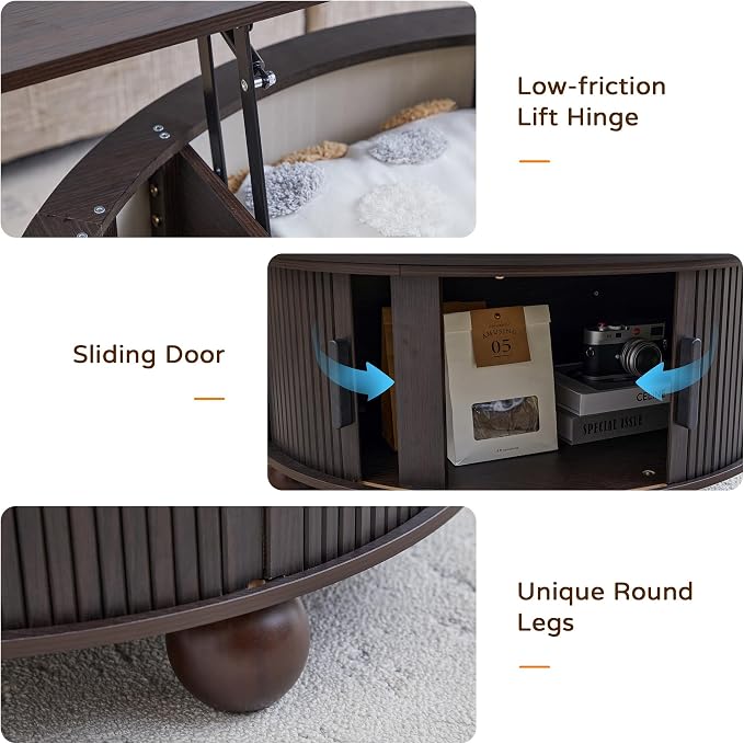 Round Lift Top Coffee Table - Image 7