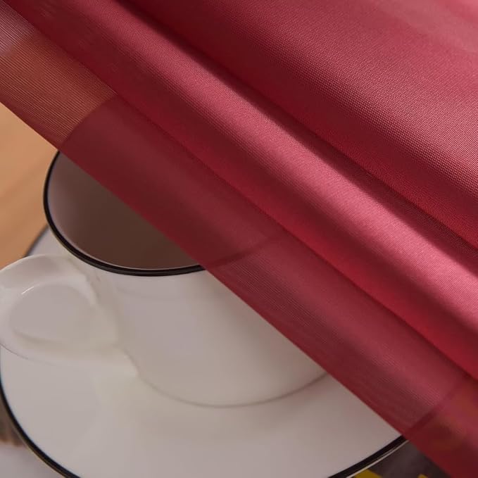 SpaceDresser Basic Rod Pocket Sheer Voile Window Curtain Panels Wine Red 1 Pair - Image 5
