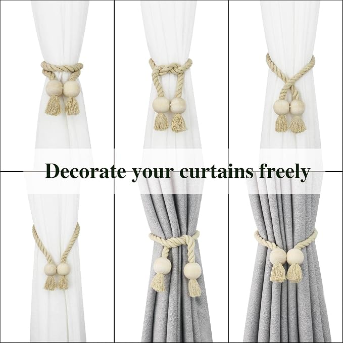 6 Pack Magnetic Curtain Tiebacks Cotton Hand Woven Tie Back Decorative Rope - Image 4