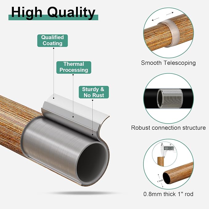 QDWIS Boho Wood Curtain Rods for Windows 28 to 48 inch, Rustic Decorative - Image 5