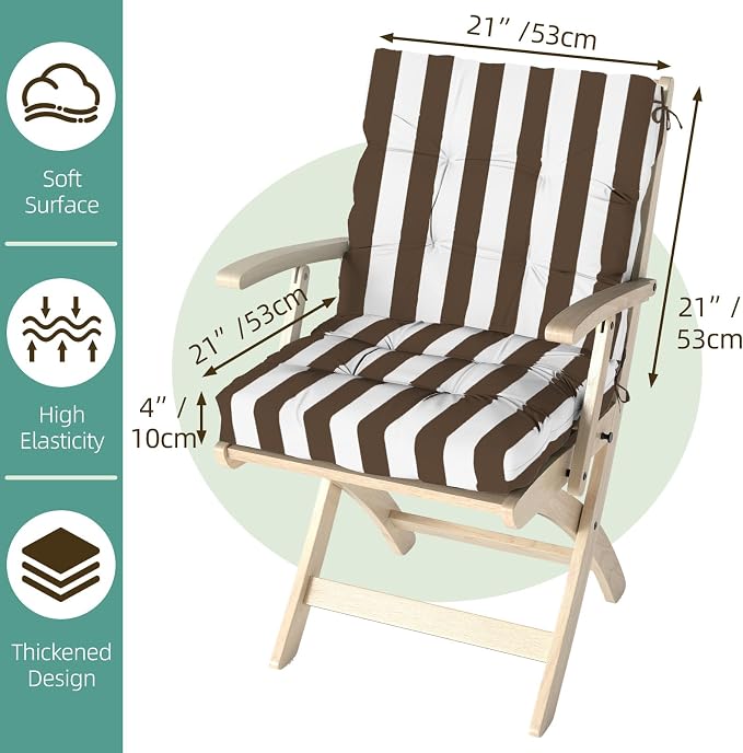 Outdoor Chair Cushions Set of 2, High Back Soft Seat Pad, Indoor Outside Use - Image 9