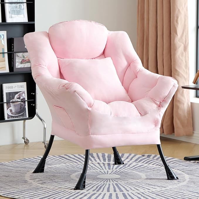 Lazy Chair for Living Room, Large Pink Accent Chair by HomeEastllyHome