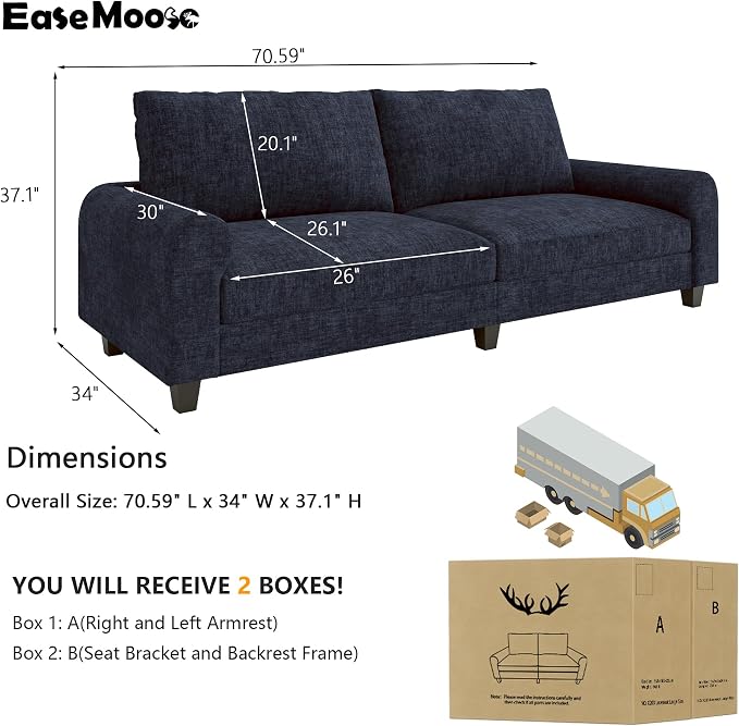EASE MOOSE 70.6" Modern Deep Seat Loveseat Couch, Soft Chenille Sofa - Image 2