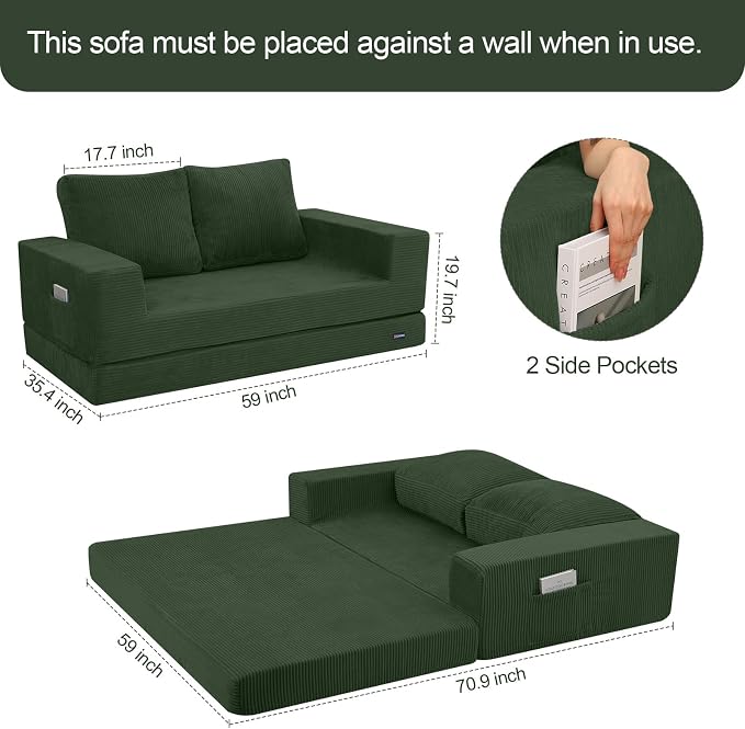 COMAX Convertible Sofa Bed Queen, Folding Fold Out Couch Bed, Floor Futon Couch - Image 3