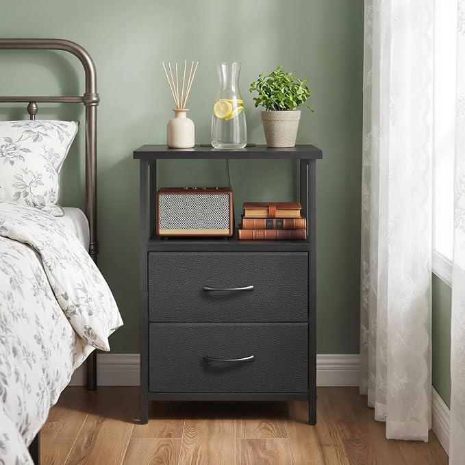 Fixwal Black Night Stand with Charger Station, Nightstand with Charging Station - Image 5