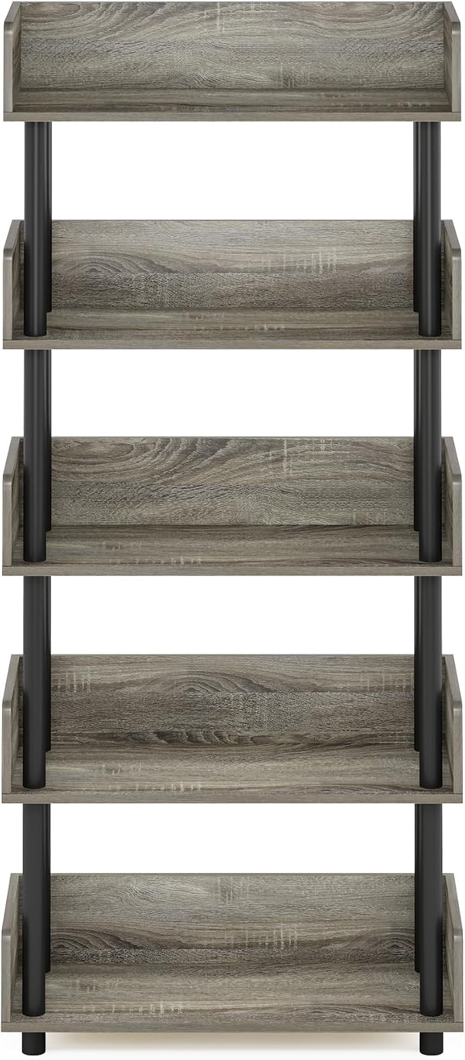Furinno Turn-N-Tube 5-Tier Toolless Display Rack, French Oak/Black - Image 6