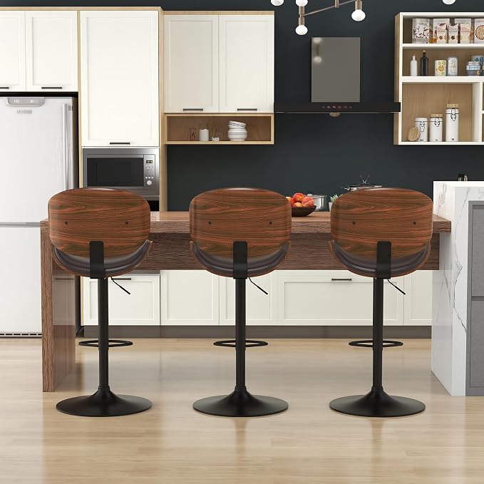 KCC Bar Stools Set of 4, Swivel Adjustable Height Barstools, PU Leather - Image 7