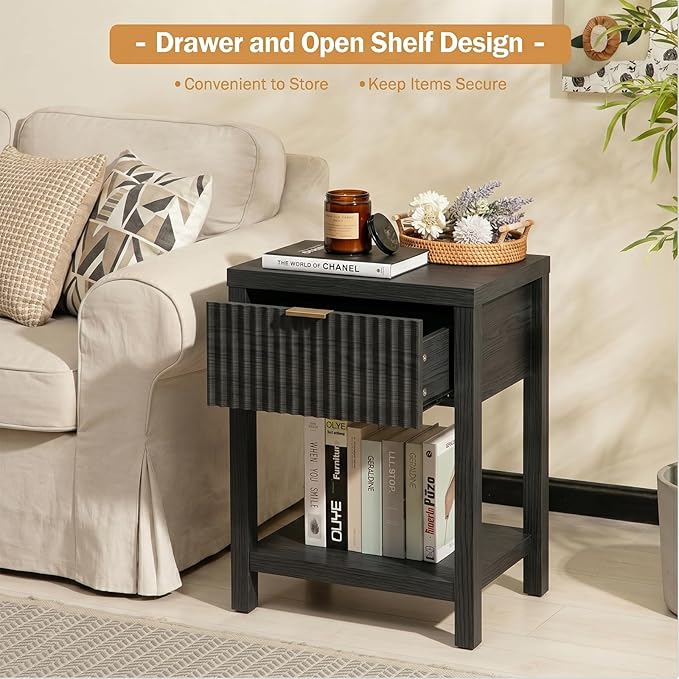 Fluted Night Stand with Golden Handle, Bedside Table with Storage Shelf - Image 6