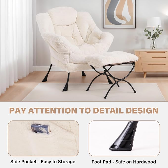 Tiita Lazy Chair with Ottoman, Comfy Leisure Sofa Armchair with Ottoman - Image 5