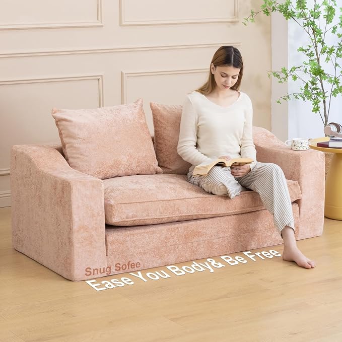 61" Convertible Sofa Bed Loveseat, Memory Foam Boneless Floor Couch - Image 2