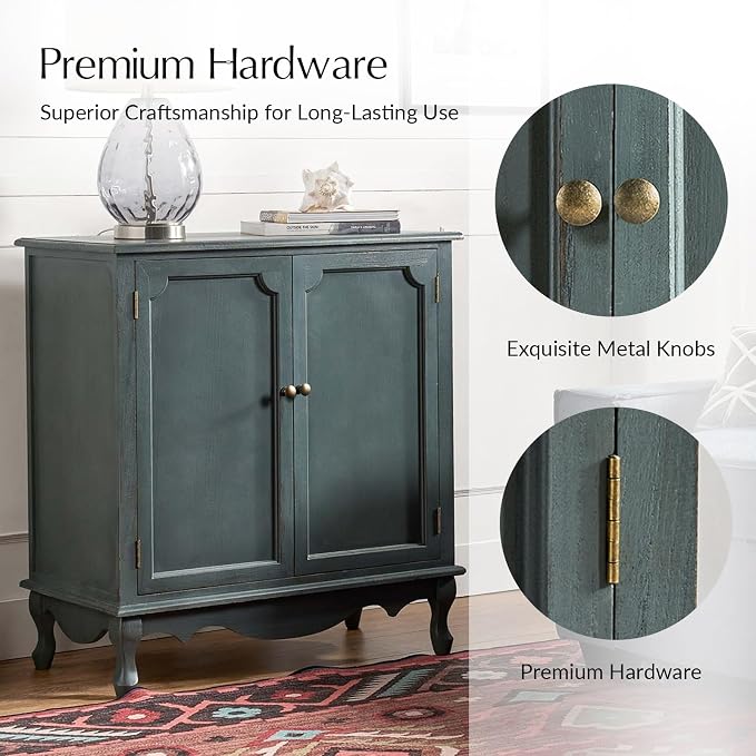 Solid Wood Sideboard with Adjustable Feet, 2 Shelves Storage Accent Cabinet - Image 5