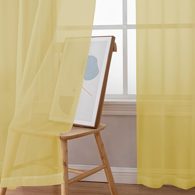Simplebrand Yellow Sheer Curtains 84 Inches Long, Light Filtering Rod Pocket - Image 3