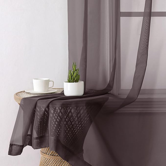 Lecloud Chocolate Sheer Curtains 78 Inches Long 2 Panels, Light Filtering Voile - Image 4