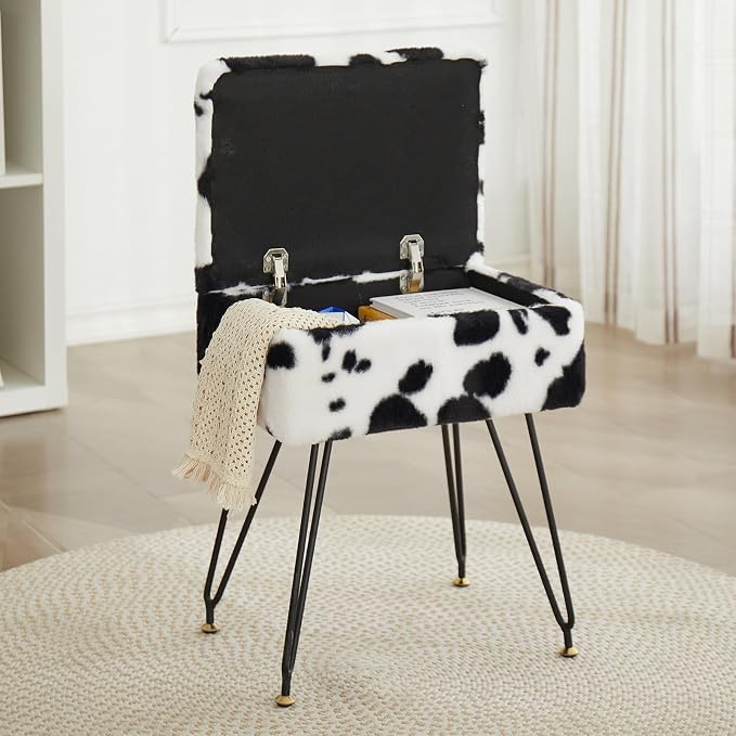 Vanity Stool Chair, Faux Fur Ottoman Foot Stool by Leesingdo