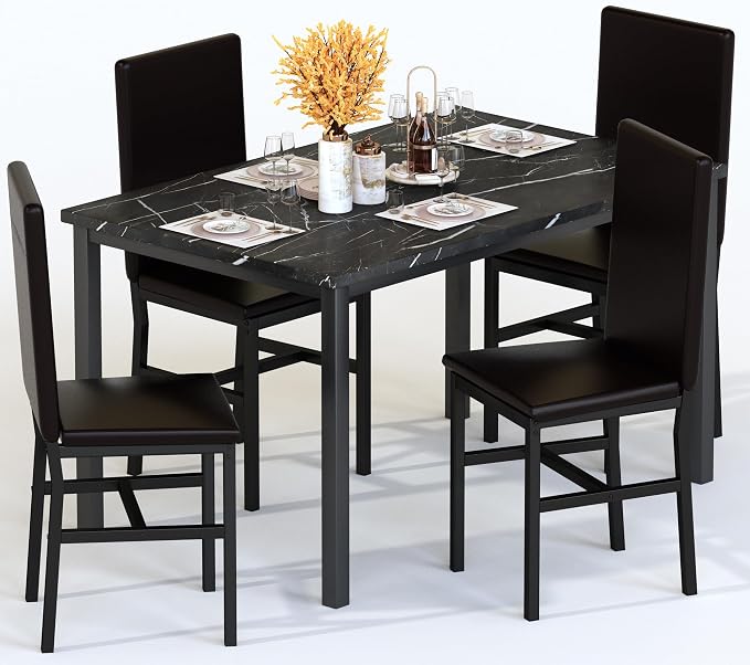 AWQM 5 Piece Dining Table Set for 4, Faux Marble Kitchen Table and Chairs for 4 by AWQM
