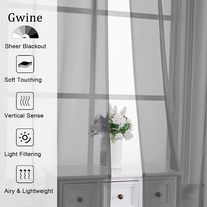 Gwine Charcoal Grey Sheer Curtains - Image 2