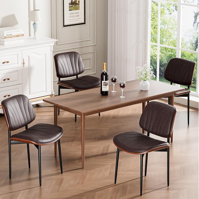 REONEY Dining Chairs Set of 8, Mid-Century Modern Upholstered PU Leather Chairs - Image 5