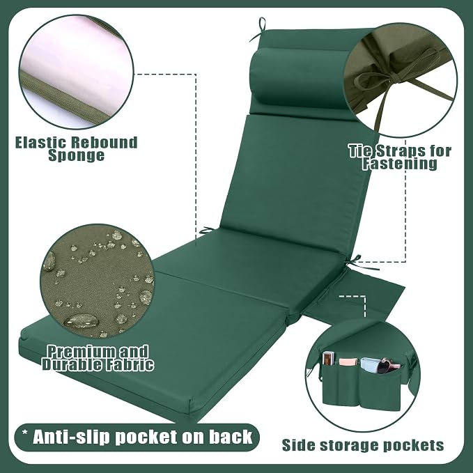 Wenqik 2 Pcs Outdoor Chaise Lounge Cushion - Image 3