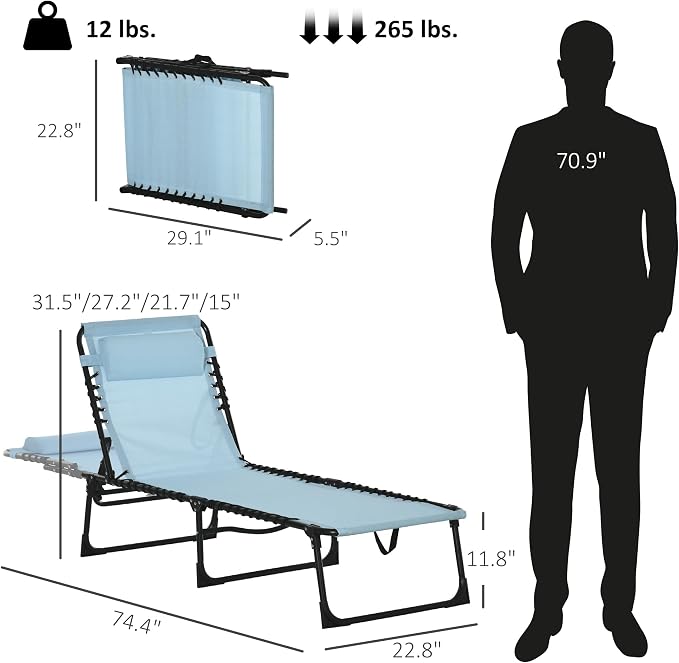 Outsunny Folding Chaise Lounge Chair, Patio Sun Tanning Chair, Outdoor Chaise - Image 3