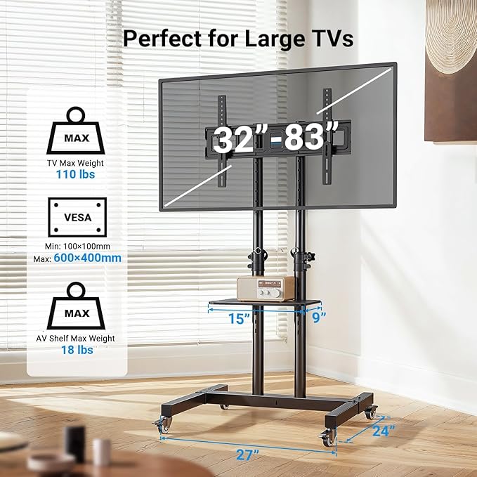 PERLESMITH Rolling TV Stand on Wheels - Image 3