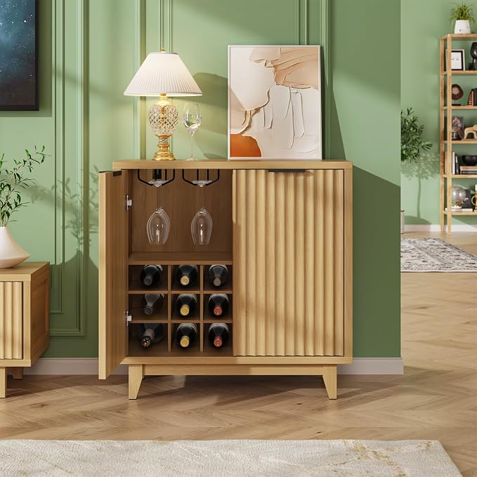 Fluted Coffee Bar Cabinet with Storage, Modern Sideboard Buffet Cabinet with by FiveWillowise