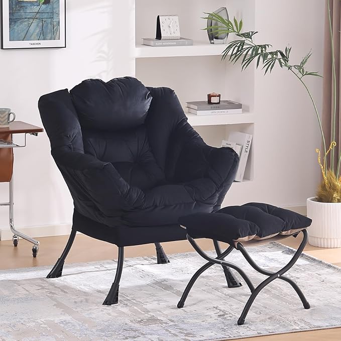 MBOOYOME Lazy Chair with Folding Ottoman, Modern Accent Lounge Armchair with by MBOOYOME