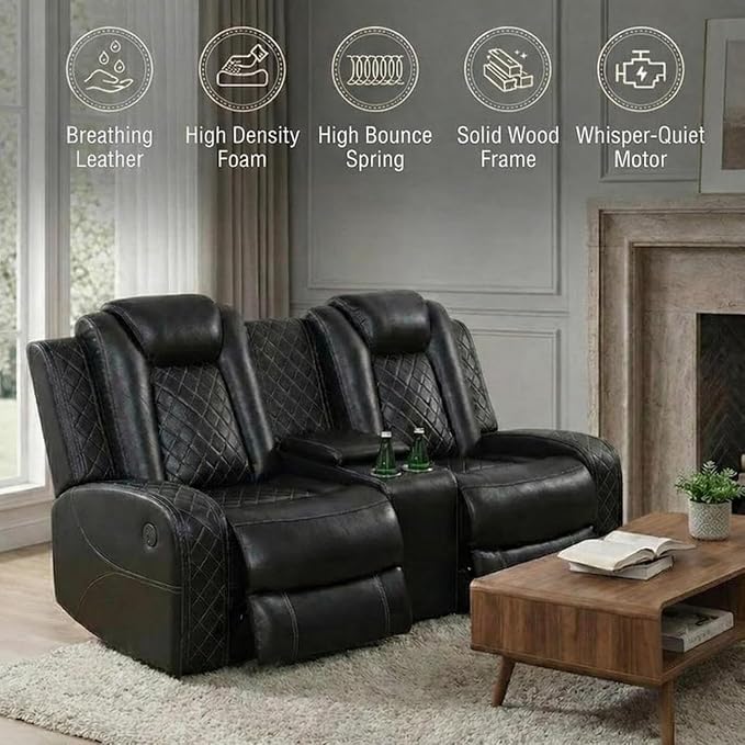 Power Recliner Sofa Set with LED Lights, Includes 2 Manual Recliner 1 Seat and - Image 6