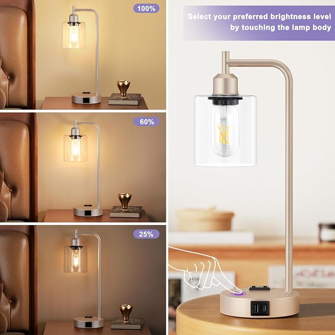 Industrial Touch Table Lamps for Bedrooms Set of 2 - Image 3
