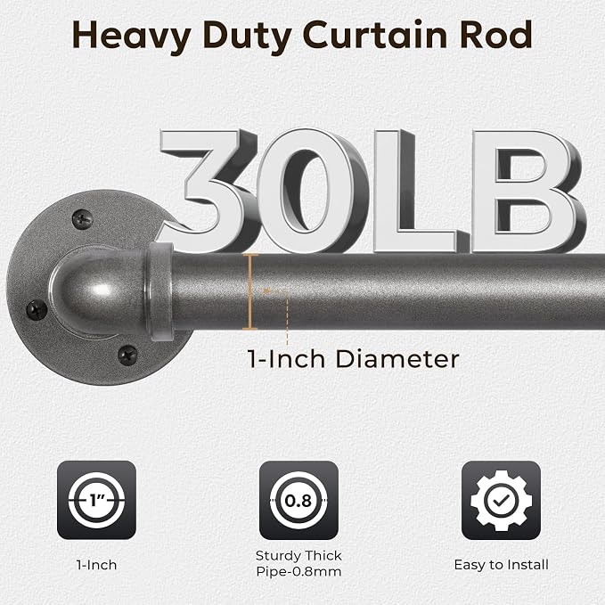Zeerobee Curtain Rods for Windows 32 to 72, 1 Inch Industrial Wrap Around Grey - Image 4