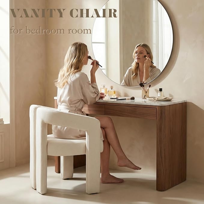 Hyfirm Upholstered Barrel Dining Chair, Linen Fabric Modern Accent Vanity Chair - Image 3