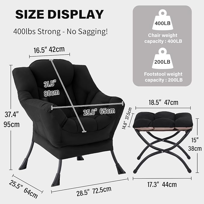 Tiita Lazy Chair with Ottoman, Comfy Leisure Sofa Armchair with Ottoman - Image 2