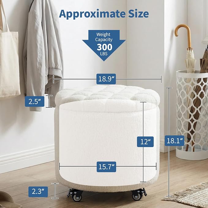 Furniliving Modern Round Storage Ottoman - Image 3
