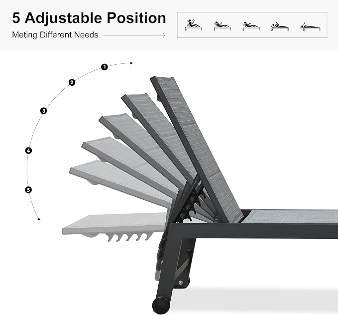 PURPLE LEAF Outdoor Chaise Lounge Set of 4 Aluminum Patio Lounge Chair - Image 5