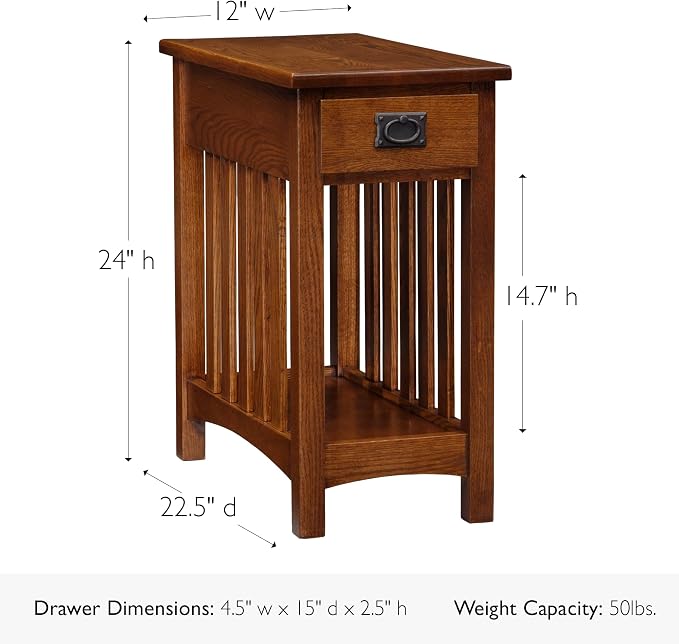 Leick Home Mission End Table, Solid Wood, 1 Storage Drawer, Bottom Display Shelf - Image 3