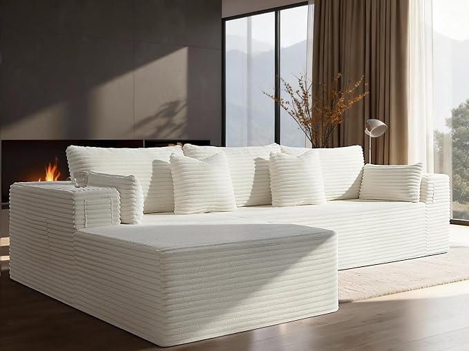 108" Cloud Sectional Couch, Comfort L Shaped Boneless Couch by VYUXWO