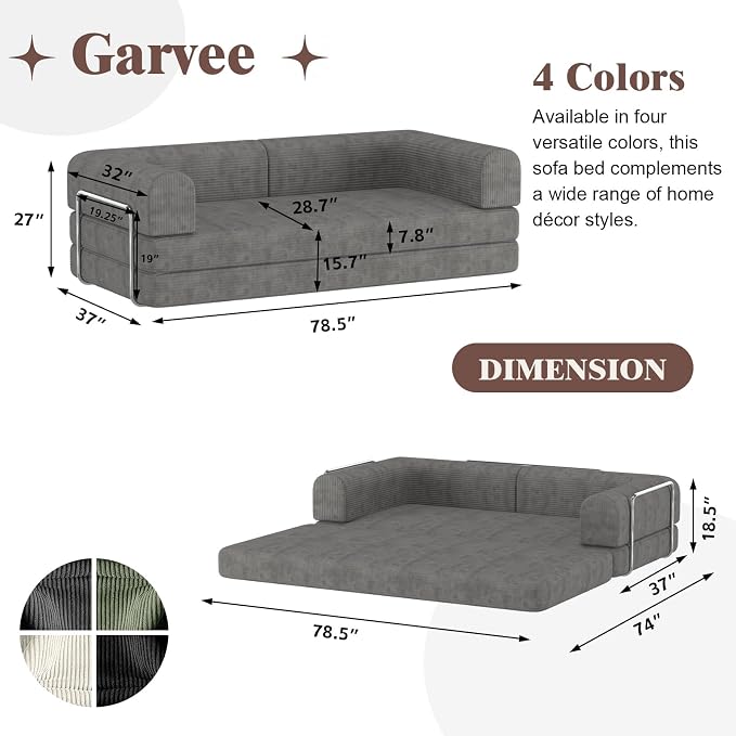 Garvee 78" Convertible Sleeper Sofa Bed, Plush Corduroy Futon Loveseat - Image 2