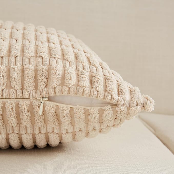 Fancy Homi 4 Packs Tan Decorative Throw Pillow Covers 18x18 Inch - Image 4