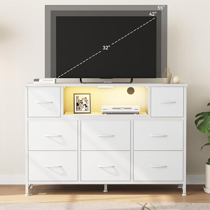 DUMOS TV Stand Dresser with 8 Fabric Drawers and Open Shelves, LED - Image 8