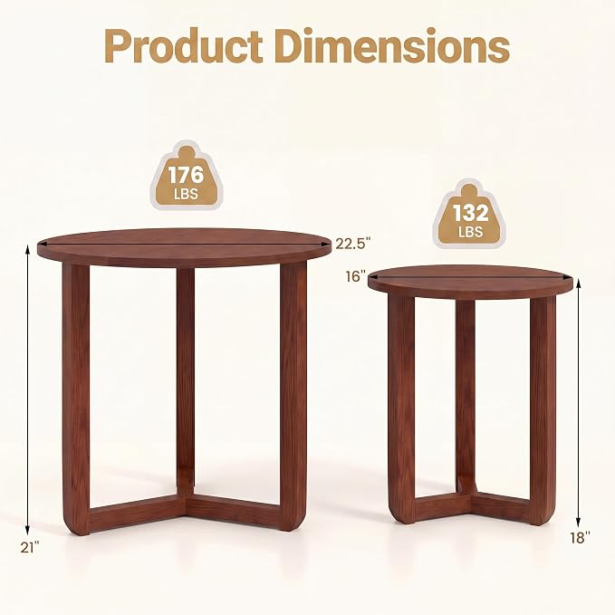 Tangkula Round Nesting Coffee Table Set of 2, Farmhouse End Tables - Image 2