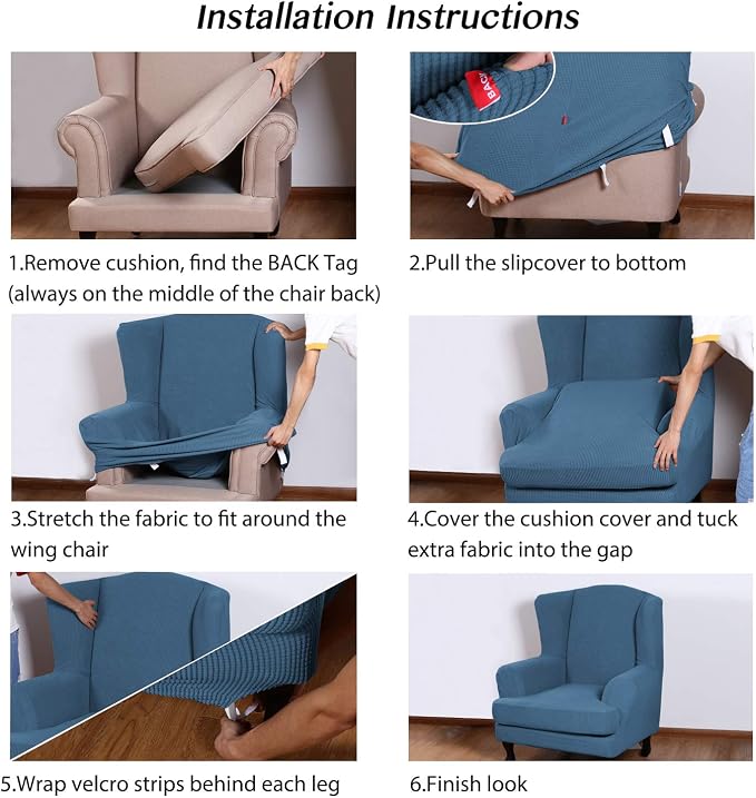 Turquoize Wingback Chair Covers 2 Piece Wing Chair Slipcover Stretch Slipcovers - Image 6