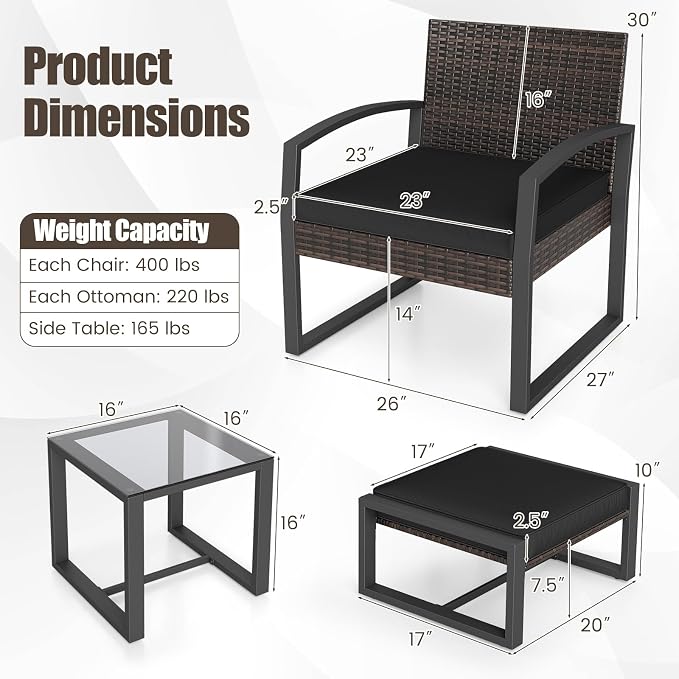 Tangkula 5 Pieces Wicker Patio Conversation Set, Outdoor PE Rattan Chair - Image 4