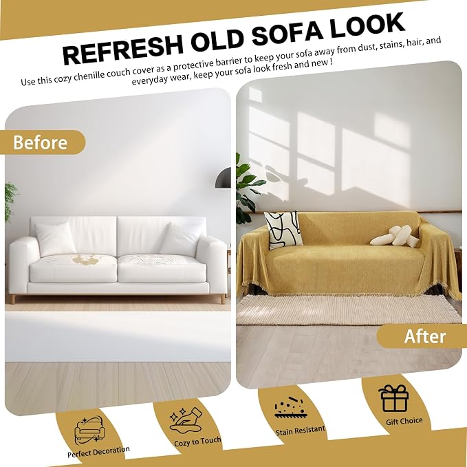 DREAMINGO Modern Minimalism Couch Cover Pets Loveseat Protector Mustard Yellow - Image 5