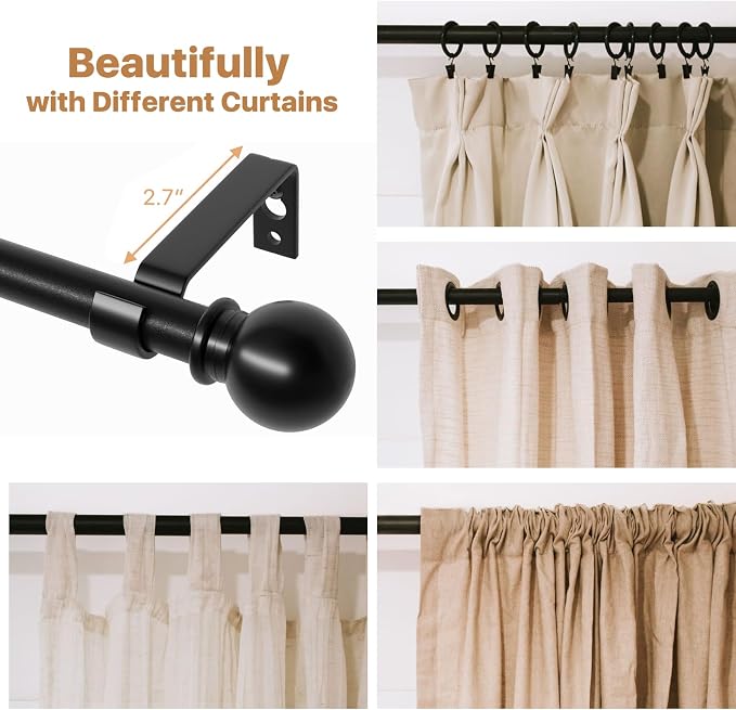 Black Curtain Rods for Windows 28 to 48 inch, Heavy Duty Drapery Rod Set - Image 6