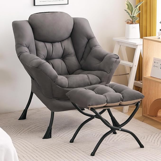 Lazy Chair with Ottoman, Modern Accent Chair Contemporary Sofa Chair with by SESHINELL