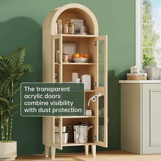 71" Tall Arched Cabinet with Acrylic Door, Modern Curio Arched Bookcase with - Image 5