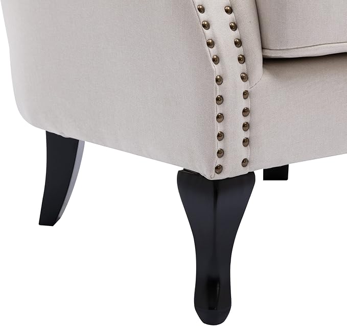 Mid Century Modern Accent Chair Upholstered Armchair Comfy Linen Fabric Single - Image 7